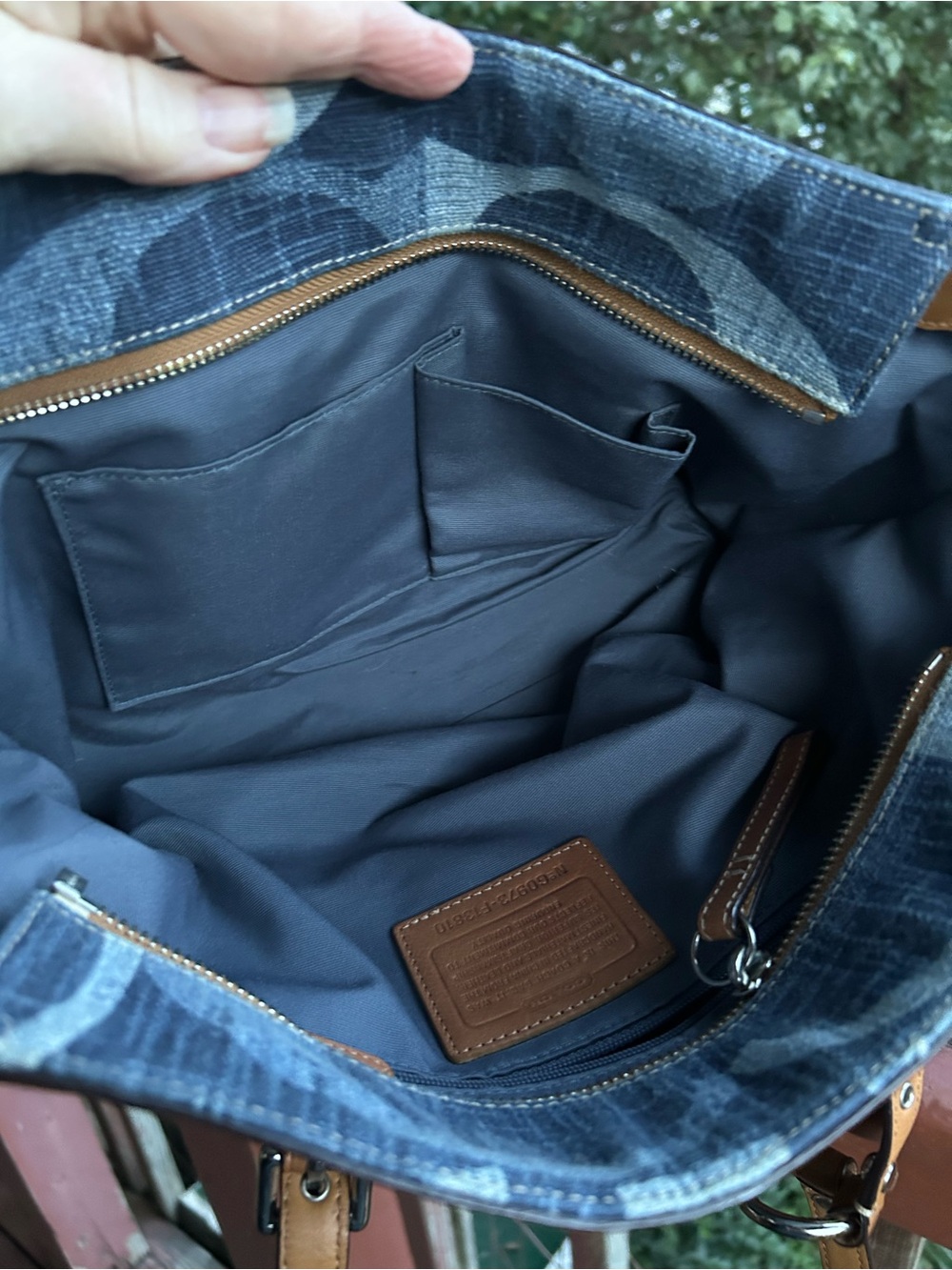 Coach Blue Signature East/West Gallery Denim Tote with Brown Leather Accents - Picture 14 of 14